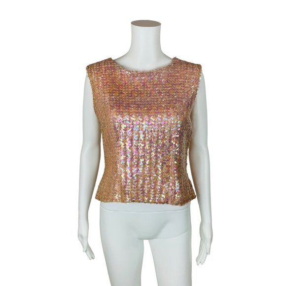 Vintage 50s Pink Sequin Sleeveless Top Glamorous Evening Tank B 36" - Picture 2 of 10